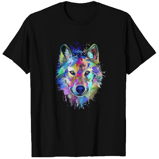 Coyote Mammal Splash Art Animal Face wolfs Lover T-Shirts