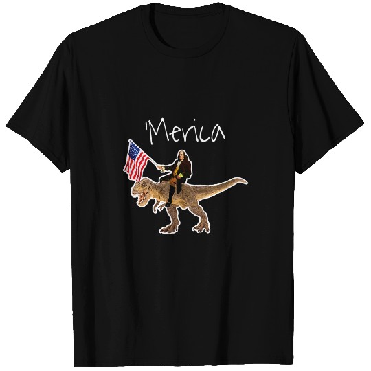 Dinosaur Pet Benjamin Franklin Ben Riding a Dinosaur Funny American Flag T-Shirts