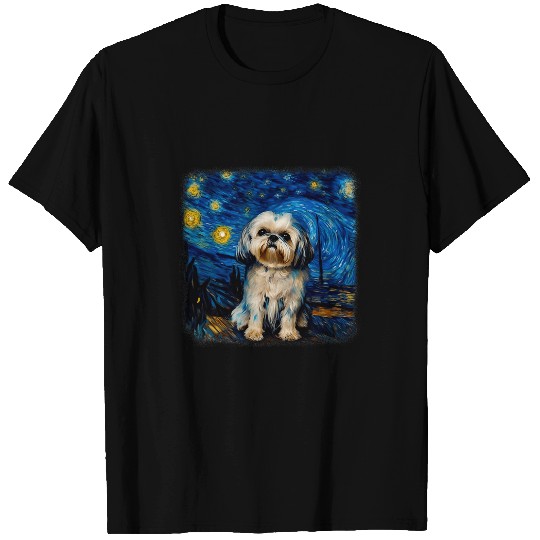 Dog in starry night van gogh Shih Tzu T-Shirts