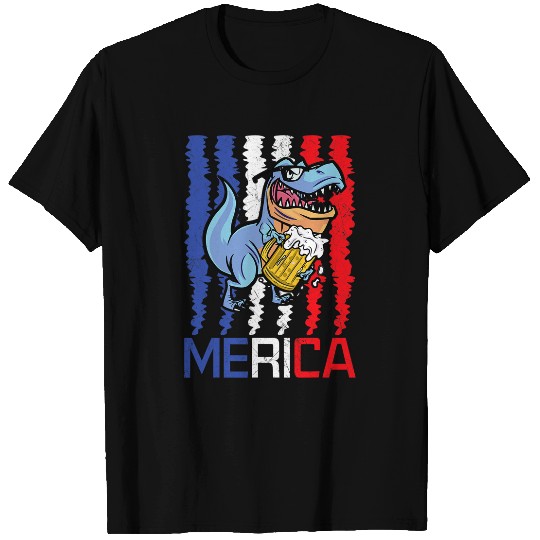 Dinosaur Pet Beer Merica Funny 4th of July Patriotic Beer lover T rex T-Shirts