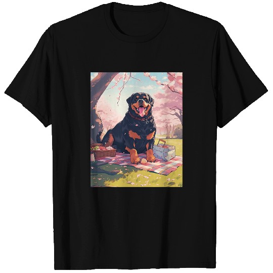 Rottweiler Cherry Blossom Funny Dog Picnic T-Shirts