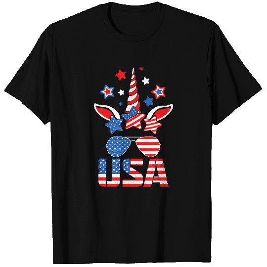 Unicorn Pet American Flag Graphic 4th of July For Men Women T-Shirts