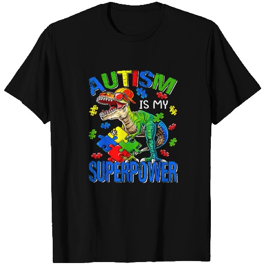Autism Puzzle Dino Boys Kids Autism Is My Superpower T-Shirts