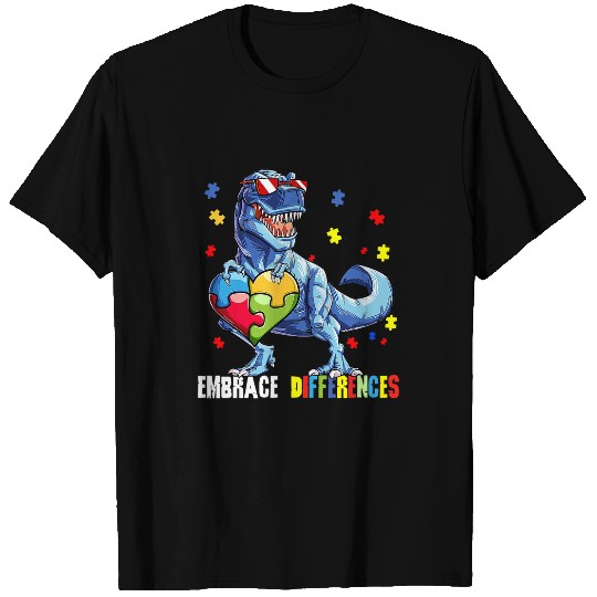 Autism Puzzle Dino Embrace Differences ASD Spectrum Dinosaur T-Shirts