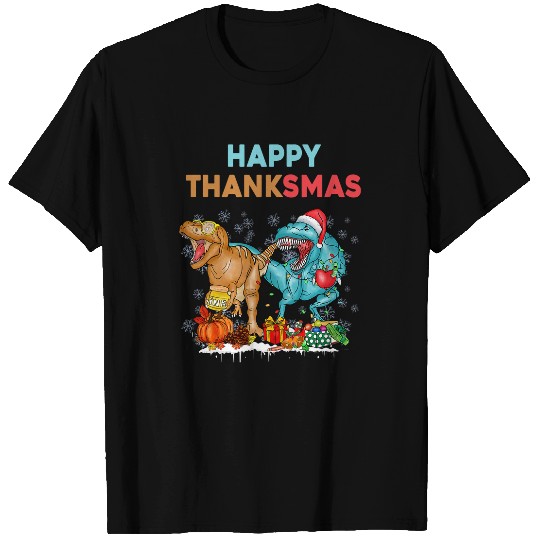 Dinosaur Pet Happy Thanksmas Thanksgiving Christmas Dinosaur Kids T-Shirts
