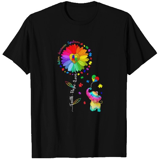 Elephant Mammal Autism Sunflower Faith Hope Love Autism Awareness Elephant Tie Dye T-Shirts
