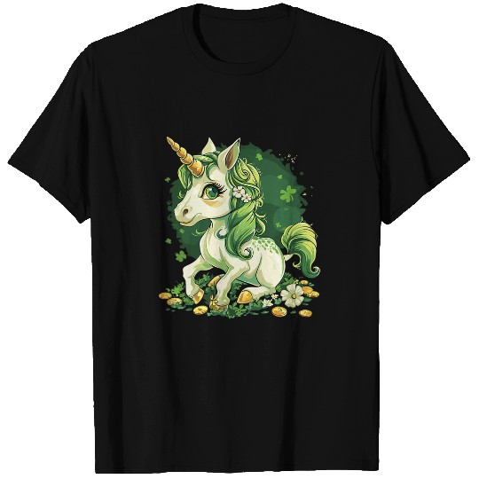 Unicorn Pet Golden Horn Unicorn With Green Shamrock Unicorn Girls T-Shirts