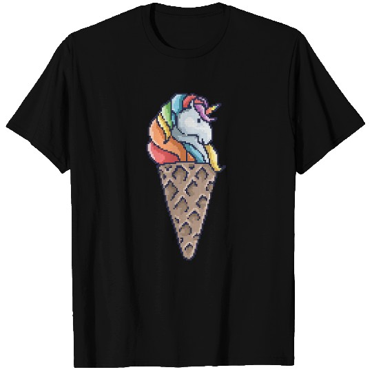 Unicorn Pet Ice Cream Cone Funny Retro Pixel Art 8bit T-Shirts