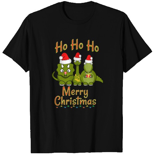 Dinosaur Pet Ho Ho Ho Triceratops T rexs and Brontosaurus T-Shirts