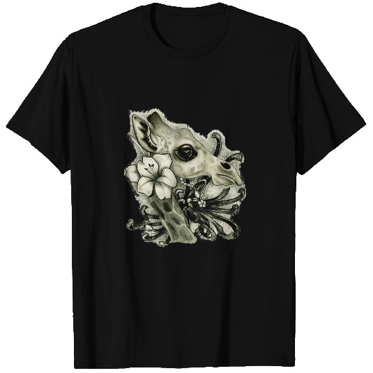 Giraffe Pet and spider mum tall mammal flowers petals animal T-Shirts