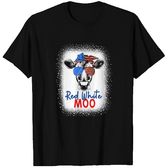 Cow Pet Red White Moo Cow 4th Of July USA Flag Farmer Patriotic 322 T-Shirts