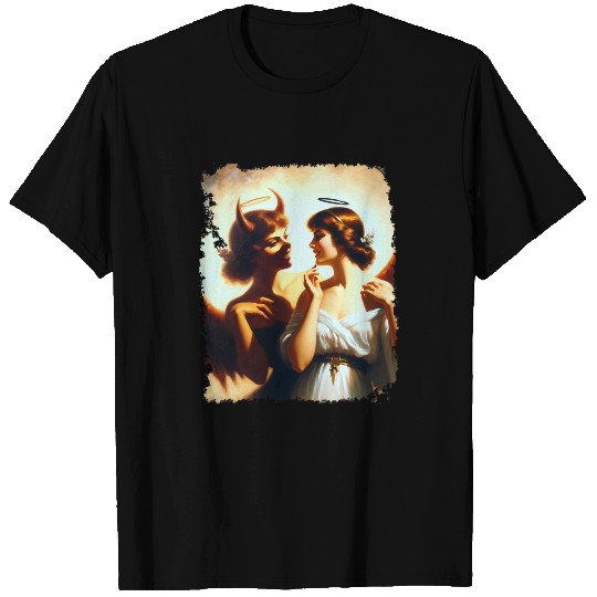Angel Devil Mirror Image Ethereal Duality Portrait T-Shirts