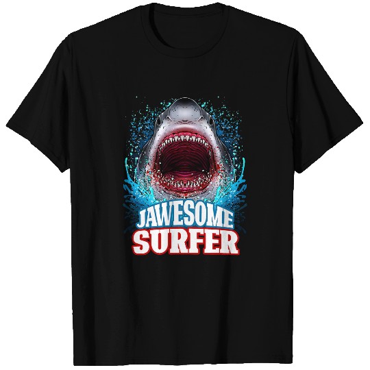 Shark Pet Jawesome Surfer Beach Water Surfing Great White T-Shirts