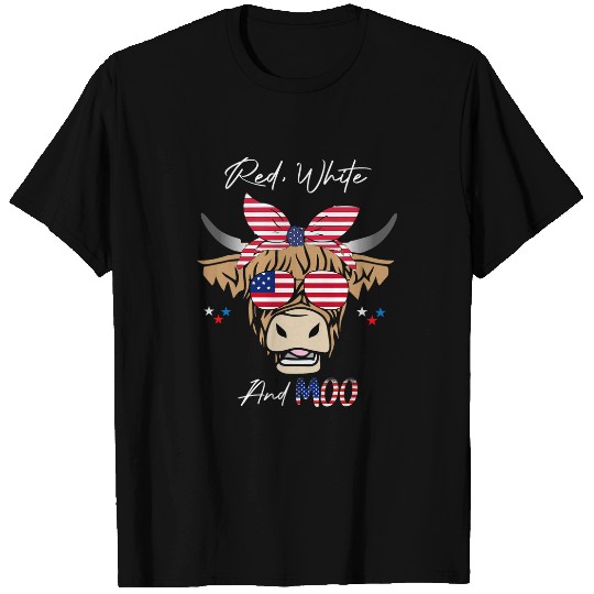Cow Pet Red White and Moo Patriotic Cow USA Flag Funny 4th of July T-Shirts