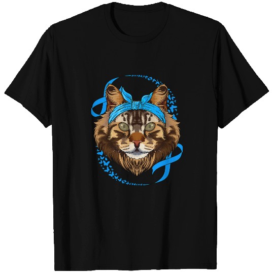 diabetess Ribbon Maine Coon diabetess Awareness Cat Blue Bandana T1D Survivor 333 T-Shirts