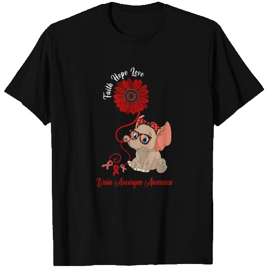 Elephant Mammal Brain Aneurysm Awareness Elephant Faith Hope Love Sunflower T-Shirts