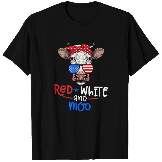 Cow Pet Red White And Moo Patriotic Cow Farmer 4th Of July USA Flag 97 T-Shirts