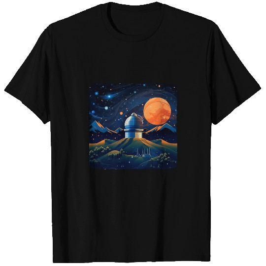 Telescope Station with big red Moon for Boys and Girls T-Shirts