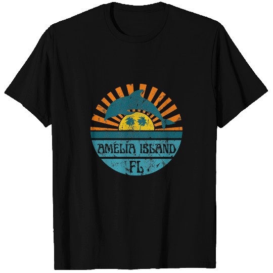 Dolphin Pet Gift Amelia Island Florida Beach Dolphin Retro Sunset Vintage T-Shirts