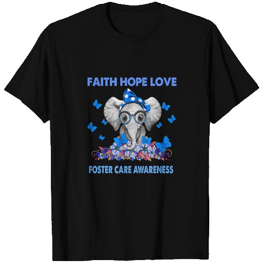 Elephant Mammal Faith Hope Love Foster Care Awareness Blue Ribbon T-Shirts
