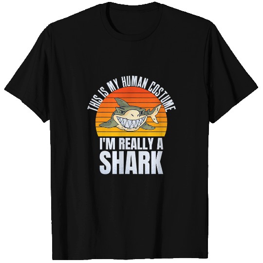 Shark Pet This Is My Human Costume Im Really A Shark Retro Shark Jaws T-Shirts