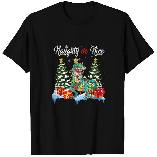 Dinosaur Pet Naughty Or Nice Dinosaur Merry Christmas Santa xmass Tree T-Shirts