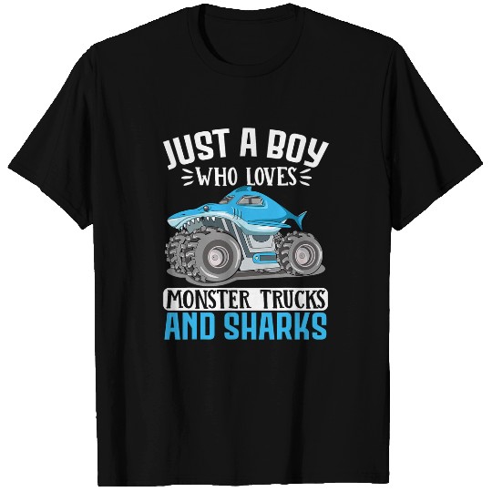 Shark Pet Just A Boy Wholoves Monster Trucks And T-Shirts