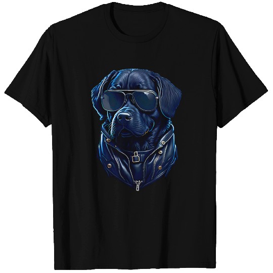 Cool Black Labrador with Sunglasses and Leather Jacket T-Shirts