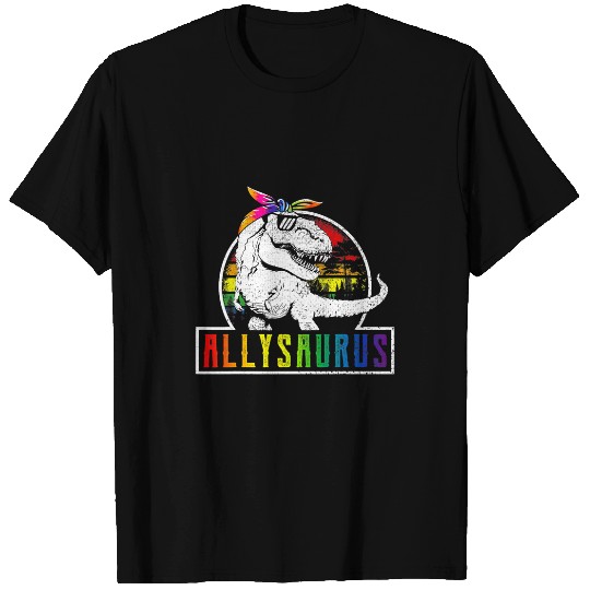 Dinosaur Pet LGBT Retro Allysaurus Rainbow Dinosaur T rexs LGBT Gay Les Pride T-Shirts