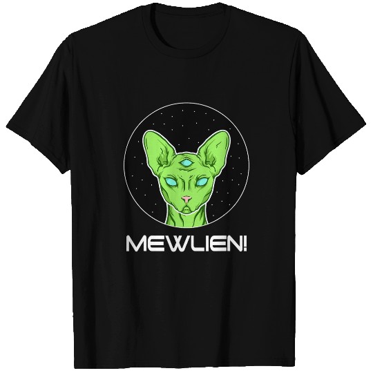Aliens UFO Mewlien Threeeyed Sphynx Cat Alien Funny Green Cat T-Shirts