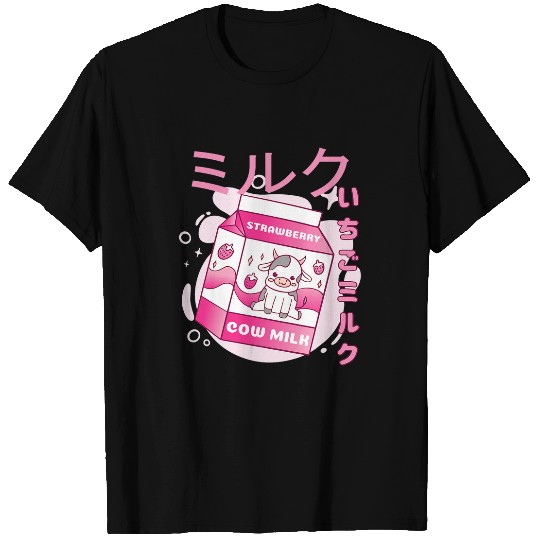 Cow Pet Retro Cow 90s Japanese Kawaii Strawberry Milk Shake Kanji T-Shirts