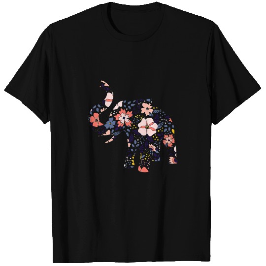 Elephant Mammal Flowers Floral Print Elephant Lovers T-Shirts