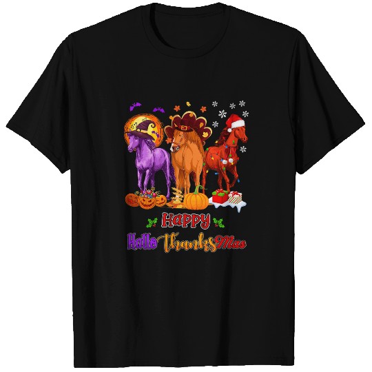 Horse Pet Christmas Thanksgiving Halloween Horses Hallothanksmas T-Shirts