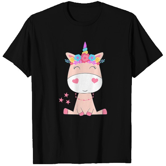Unicorn Pet Flowers Stars Pink T-Shirts