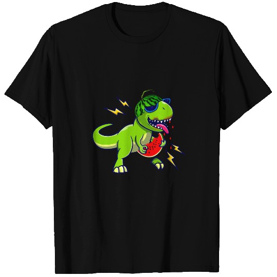 Dinosaur Pet Eating Watermelon One In a Melon T rexs Summer Fruit T-Shirts