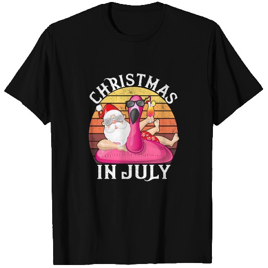Flamingo Pet vintages Christmas In July Summer Santa Claus Flamingo Float T-Shirts