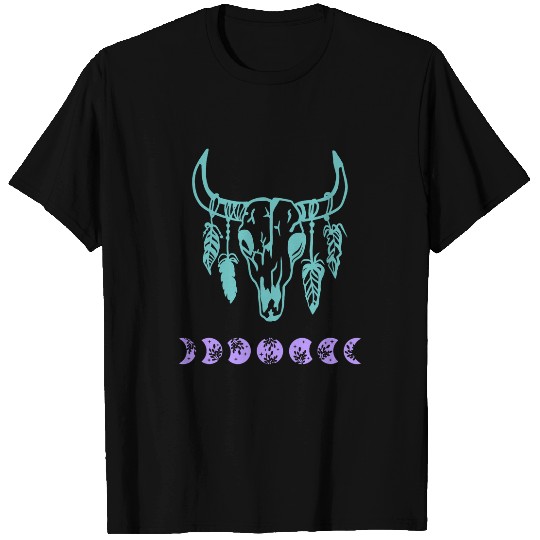 Cow Pet Boho Cow Skull Moon Phase Desert Cute Teal and Purple T-Shirts