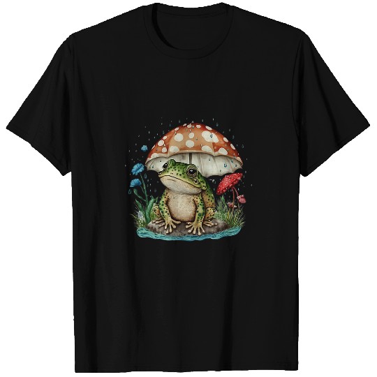 Frog Pet Cottagecore Frog With Mushroom Hat In Rain Swamp Mycology 7 T-Shirts