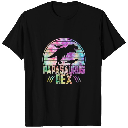 Dinosaur Pet Papasaurus Tie Dye Sunset Funny Dinosaur Father of 2 Kids T-Shirts