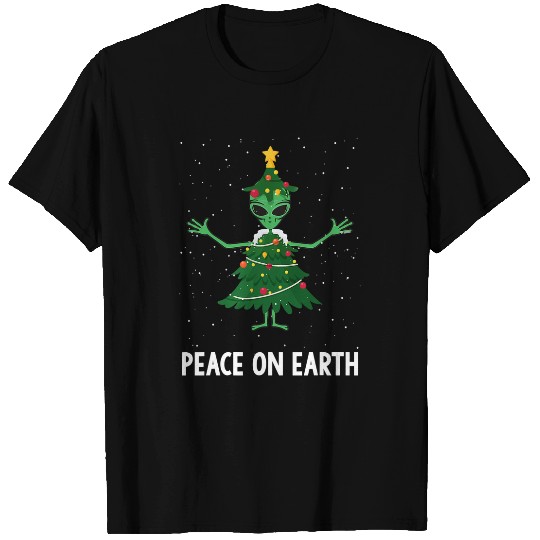Aliens UFO Peace On Earth Funny Alien Christmas Tree xmass Costume T-Shirts