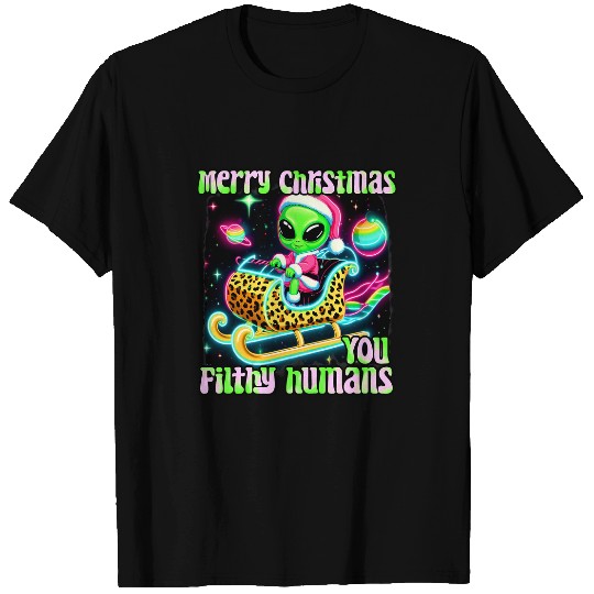 Aliens UFO Funny alien Christmas xmass women cute ufo sleigh aliens tee T-Shirts