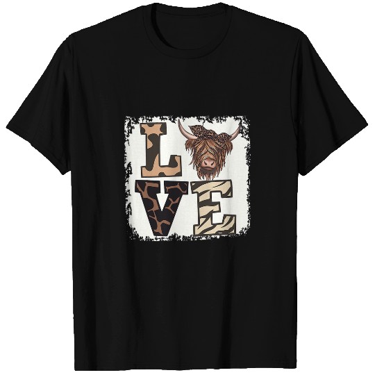 Cow Pet bleached love highland cow scottish leopard bandana heifer T-Shirts