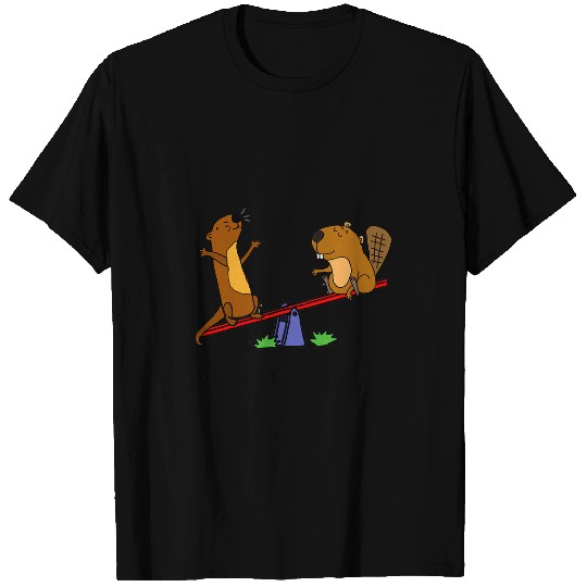 Beaver Pet Smileteesfunny Funny Sea Otter and Beaver on Seesaw Cartoon T-Shirts