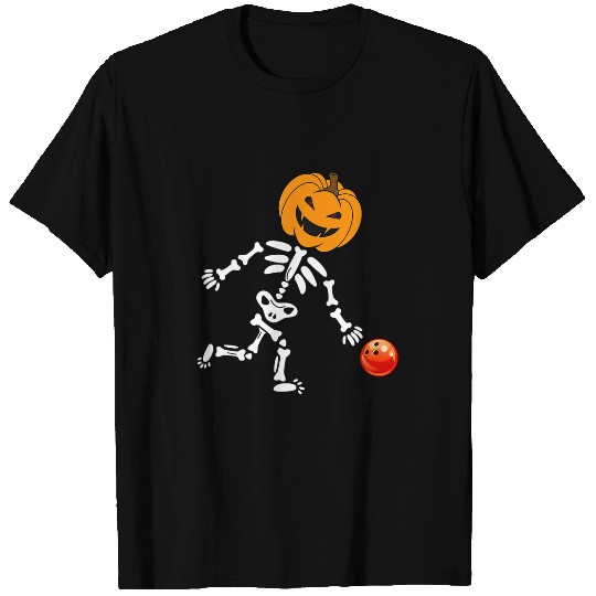 Discover Sport Bowling Cute Pumpkin Skeletons Bowling Player Halloween Costumes T-Shirts