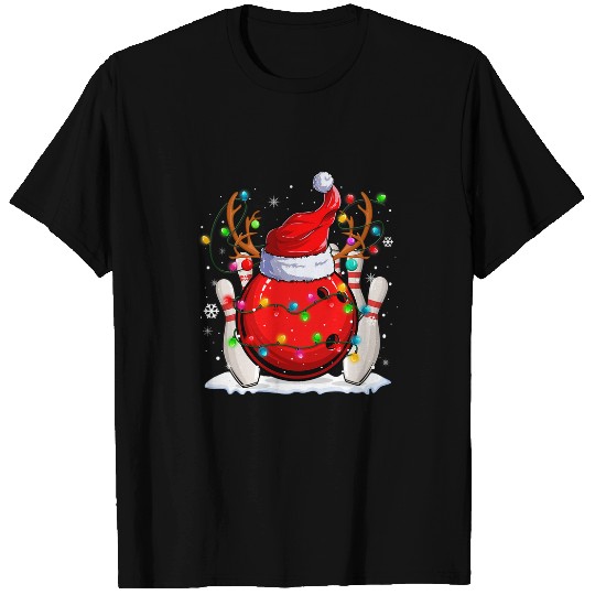 Sport Bowling Ball Christmas Lights Reindeer Santa Hat xmass Sport 030 T-Shirts