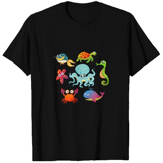Octopus Pet Whales Starfish Crab Whale Octopus Sea Animals Print Toddlers T-Shirts