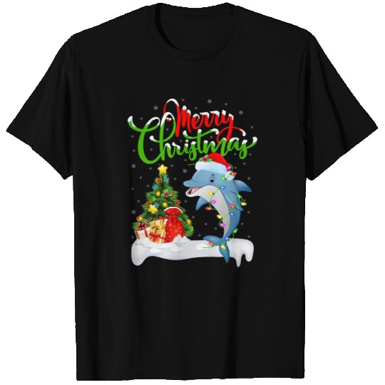 Dolphin Pet Gift Fish Lover Xmas Lighting Dolphin Christmas T-Shirts