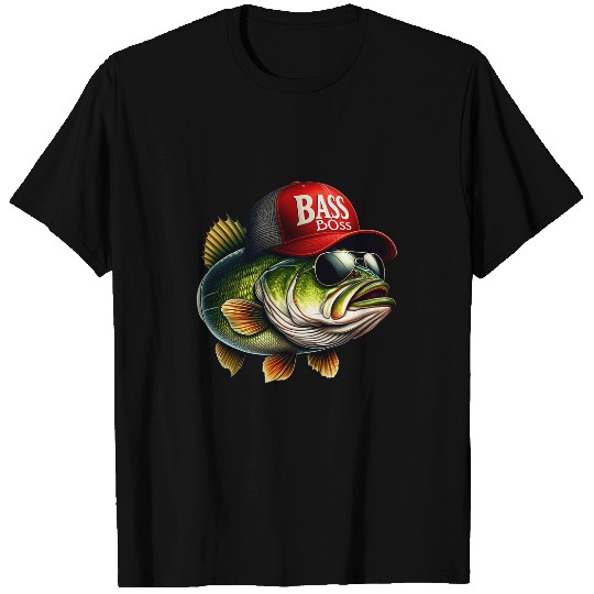Truck Fun Funny Bass Boss Fish Red Trucker Hat Fishing Fisherman Dad T-Shirts