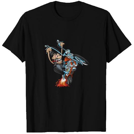 Funny Wild Biker Riding a Retro Chopper Motorcycle Cartoon T-Shirts