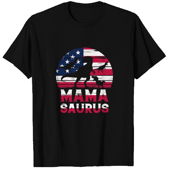Dinosaur Pet Mama Saurus Mama Dinosaur American Flag Dino Mamasaurus T-Shirts